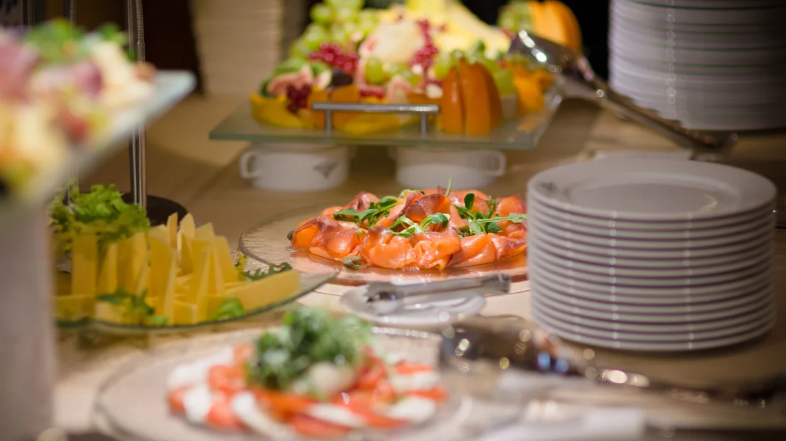 Buffet service being prepared at a catered event