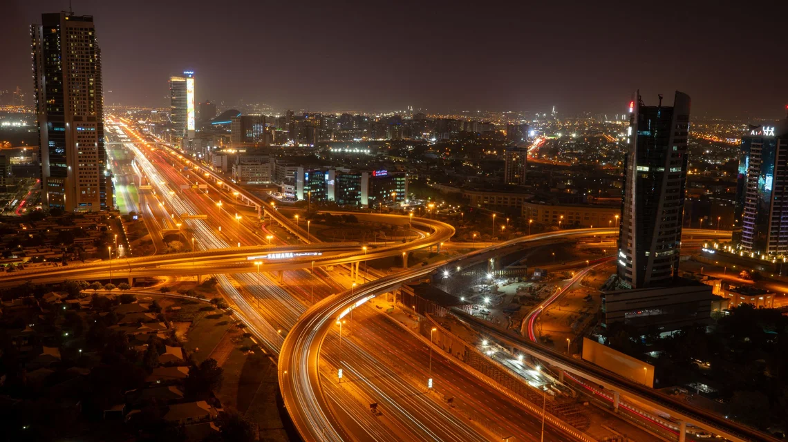 Dubai skyline at dusk representing the city's digital economy