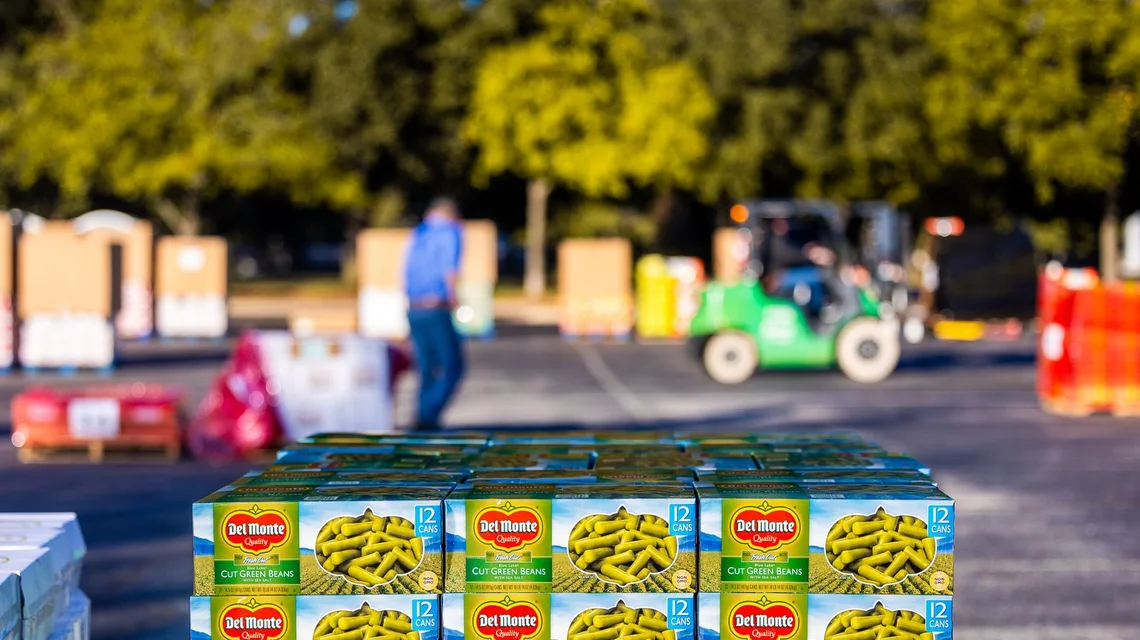 Packaged food products on pallets for distribution in Dubai, UAE