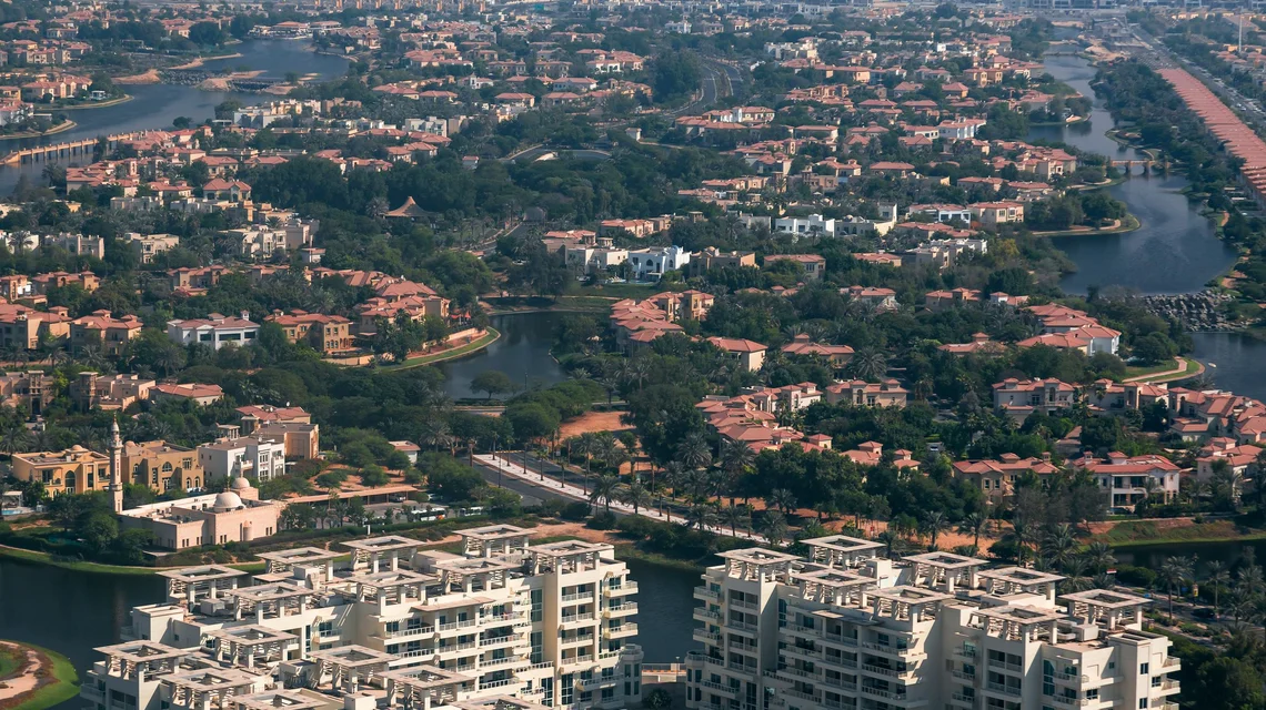 Aerial view of a Dubai villa community where home healthcare patients live