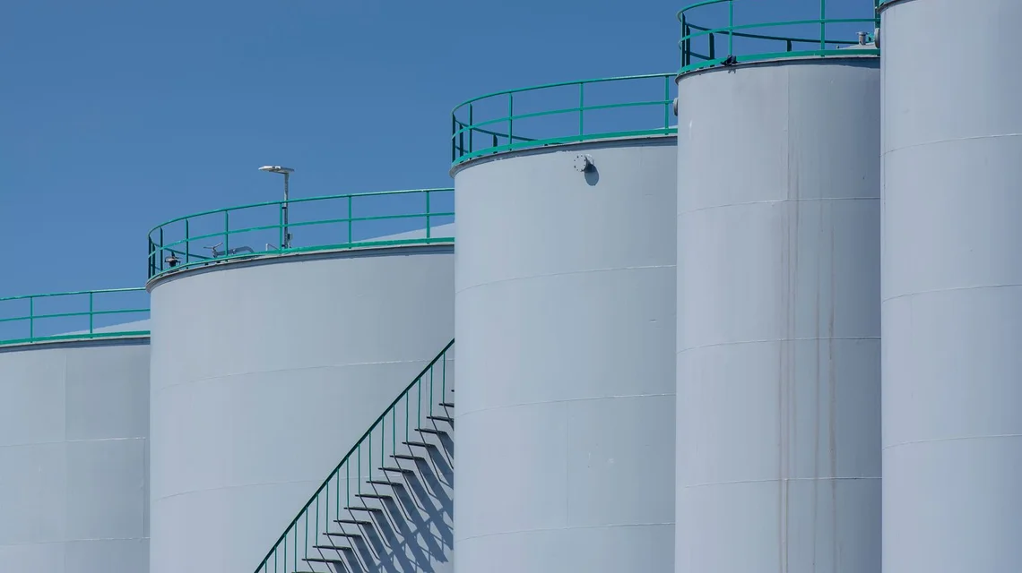 Petroleum storage tanks at an industrial terminal