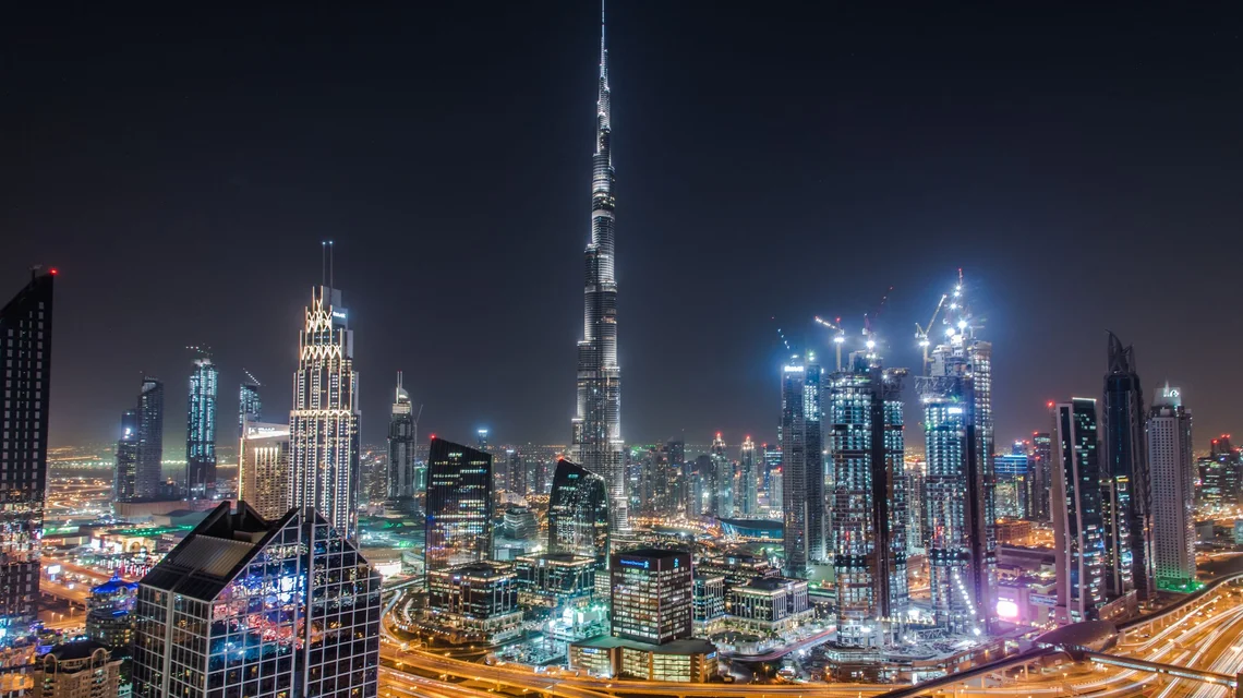 Downtown Dubai business district at night, the corporate market a training institute serves